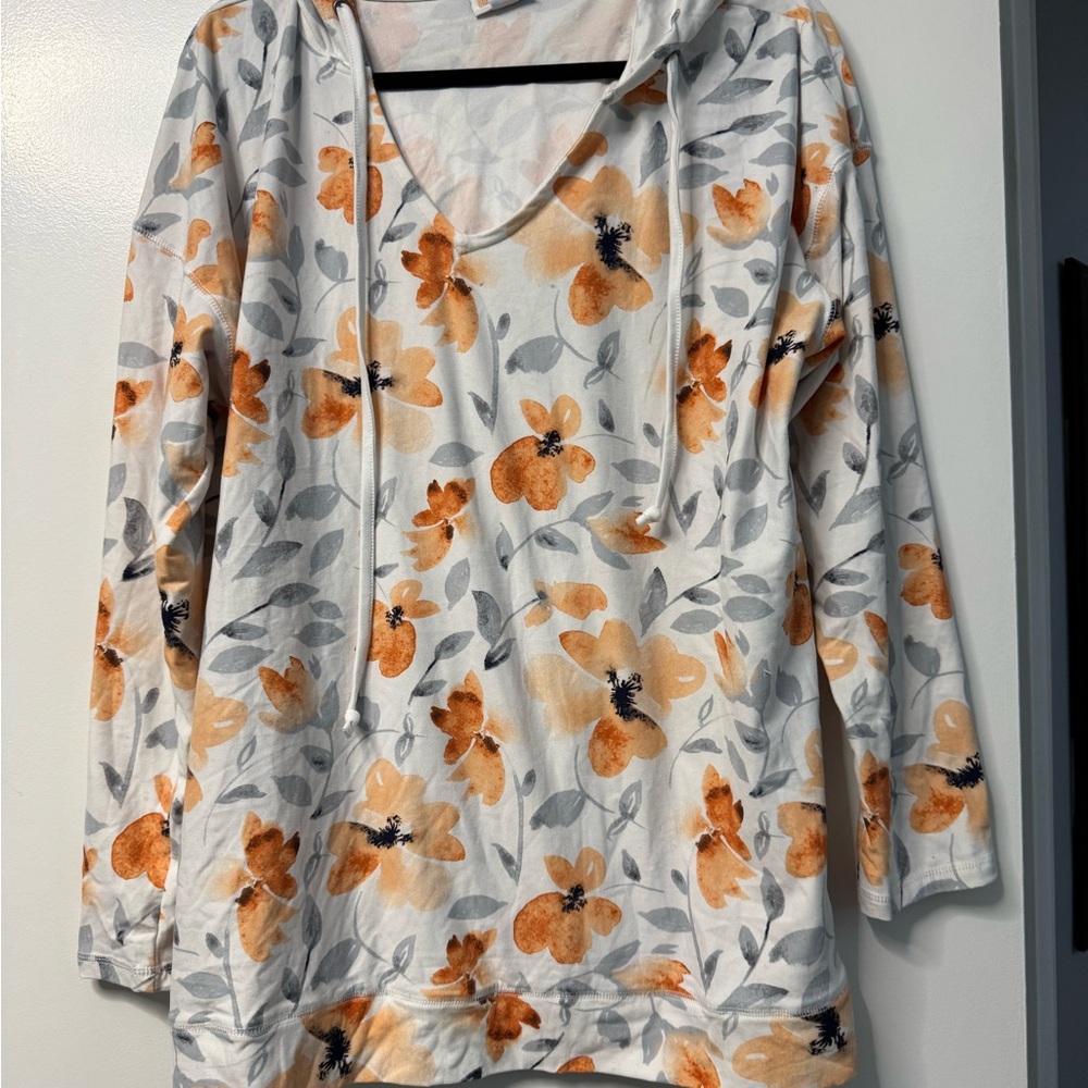 Lularoe Eliza - Floral Hoodie with Orange and Gray Design